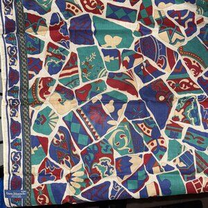 Ginnie Johansen Vintage Scarf Cotton Square Vibrant Colors 1988 Made In Japan